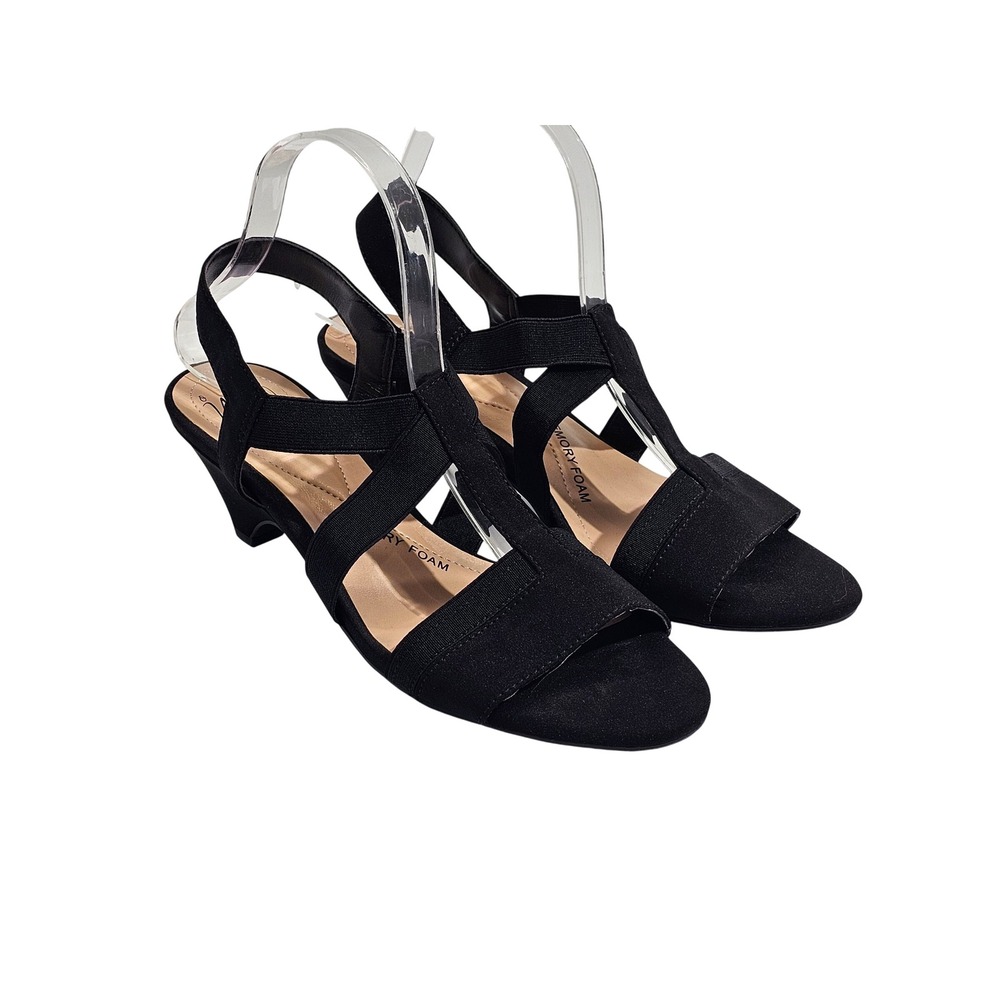 Impo Edla Sandals Womens 8.5 M Black Stretch Strappy Low Wedge Kitten Heel Shoes